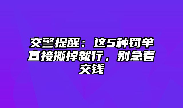 交警提醒：这5种罚单直接撕掉就行，别急着交钱