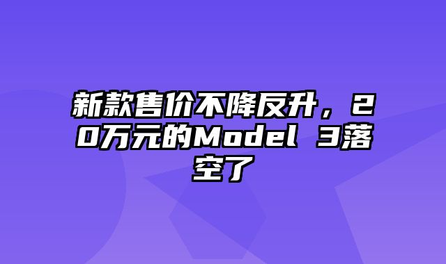 新款售价不降反升，20万元的Model 3落空了